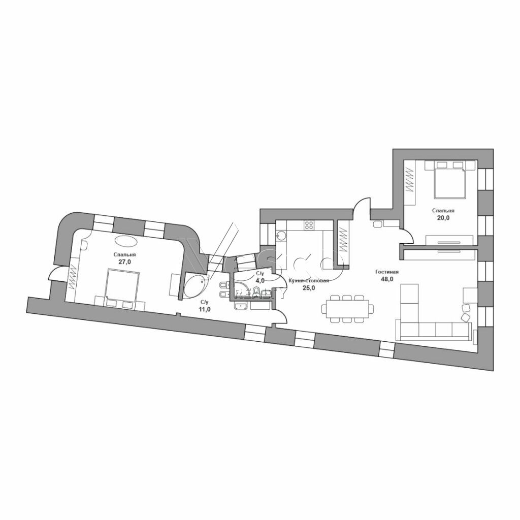 Квартира площадью 131.4 м²
