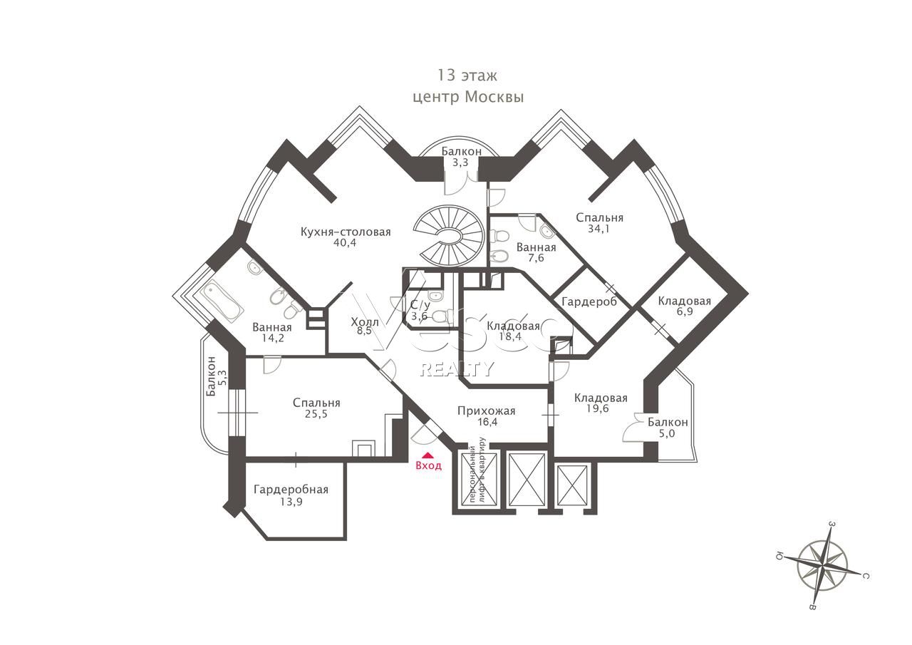 Пентхаус с террасой площадью 345.8 м²