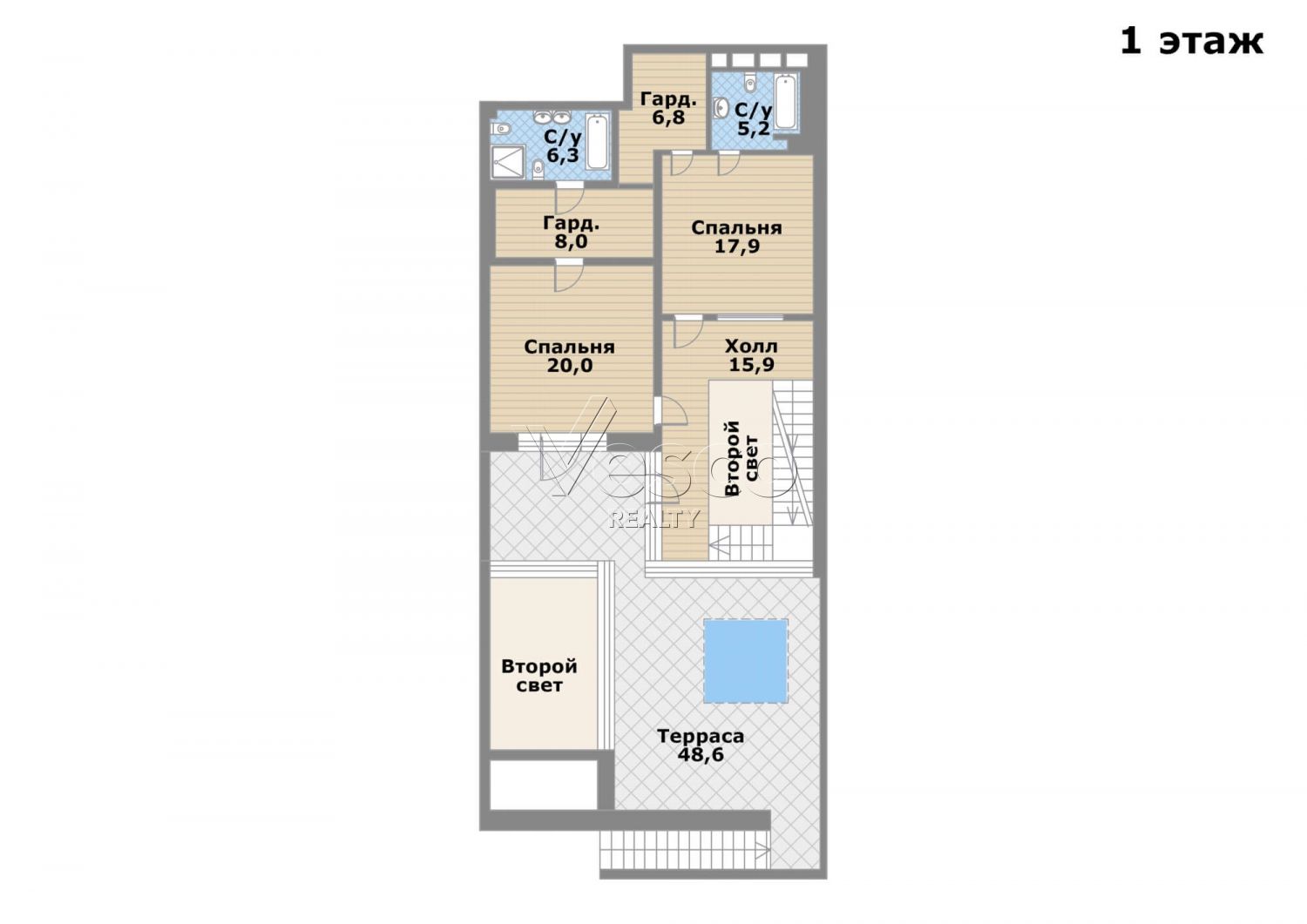 Таунхаус с террасой площадью 227 м²
