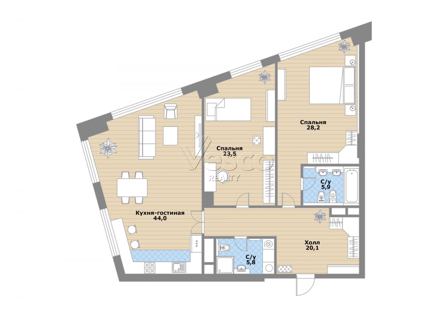 Квартира площадью 127.6 м²
