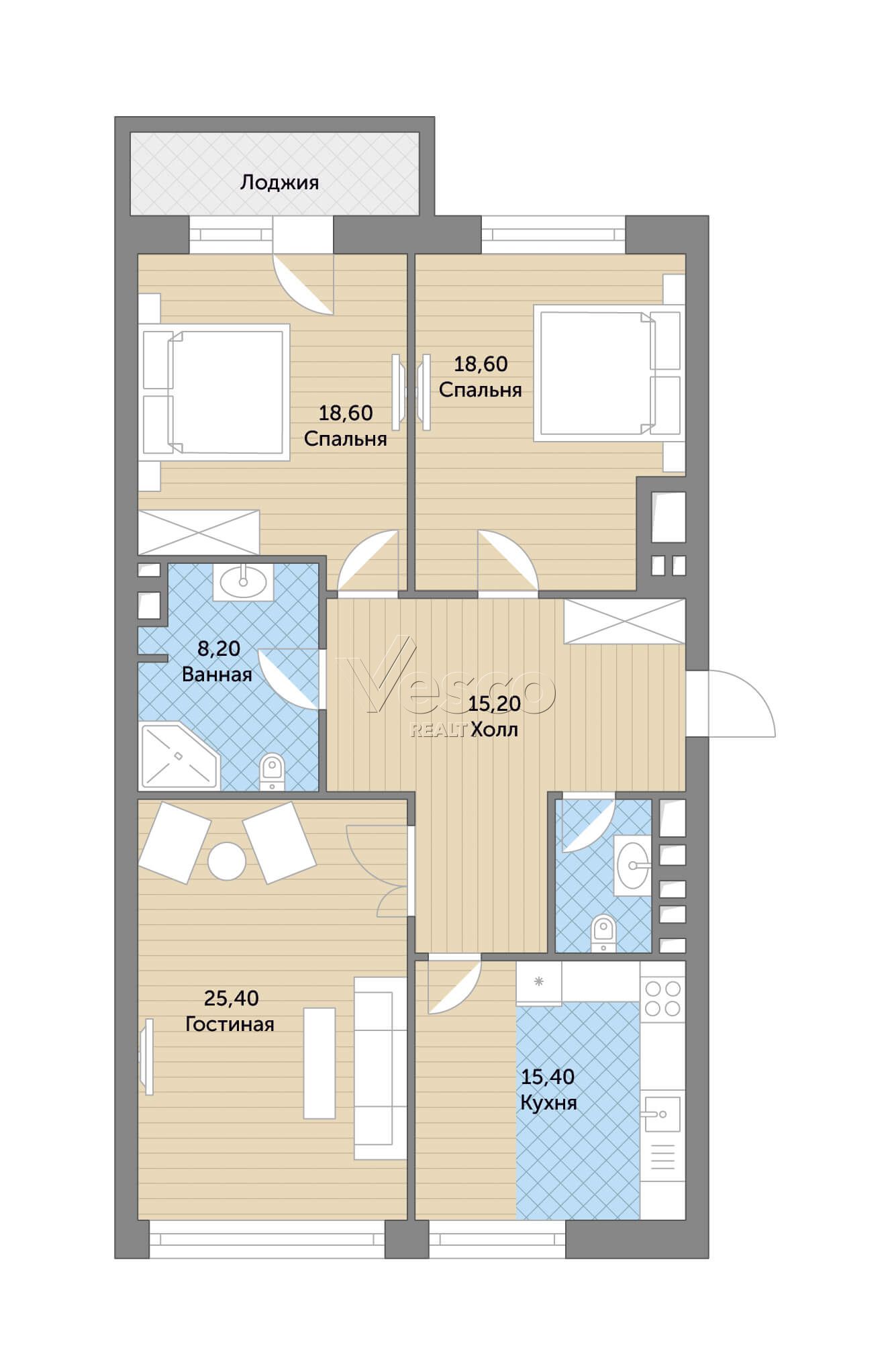Апартаменты площадью 110.5 м²