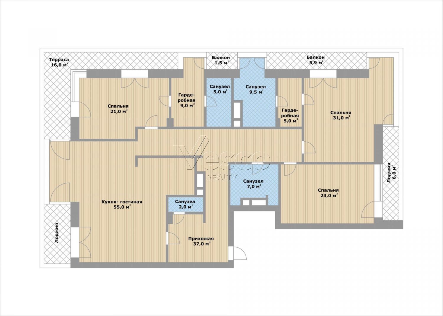 Пентхаус с террасой площадью 208.7 м²