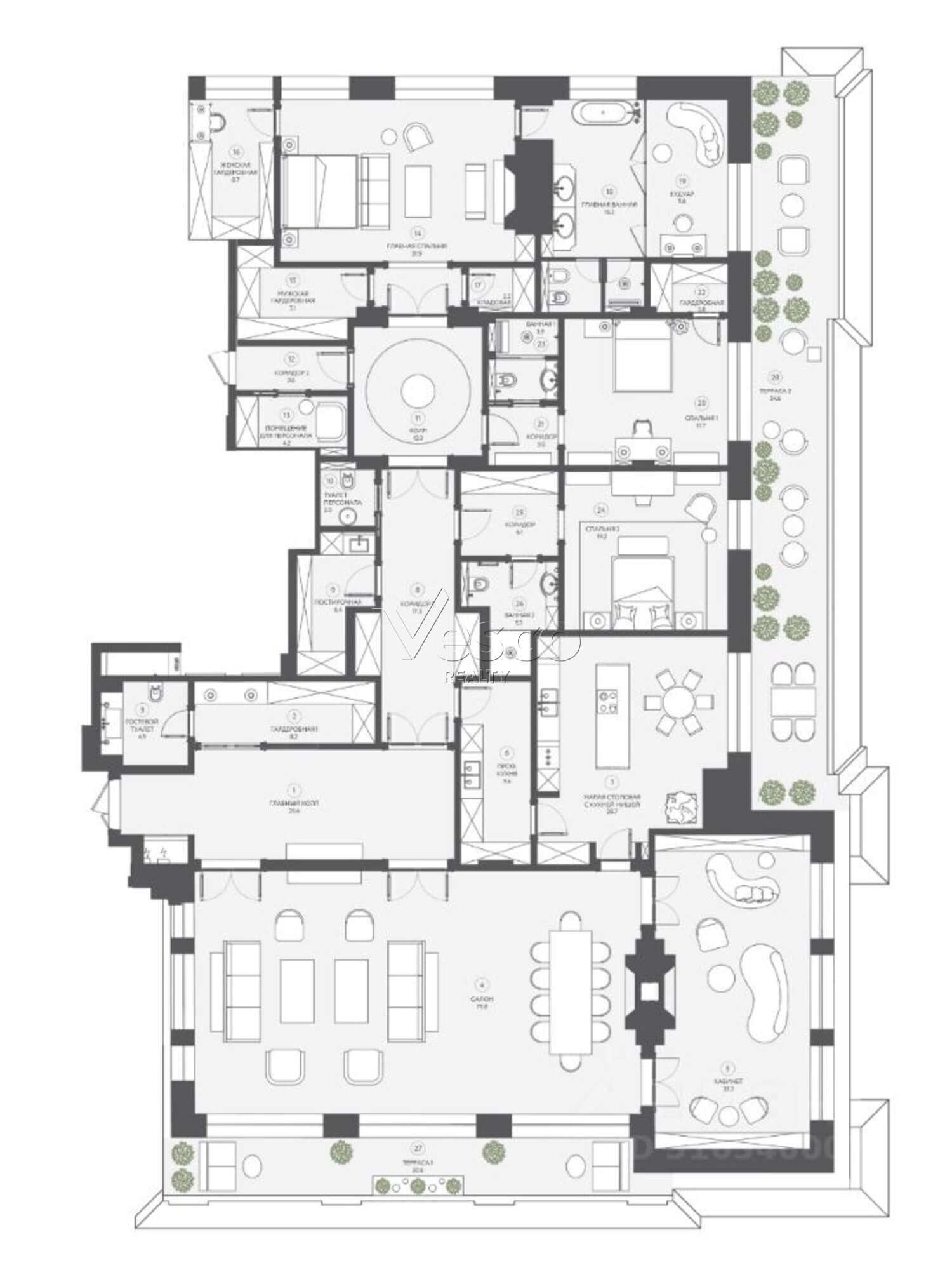 Пентхаус с террасой площадью 426.4 м²
